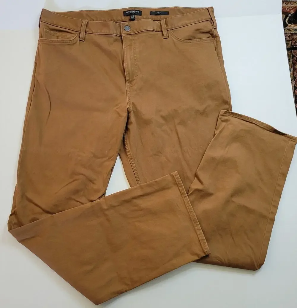Banana Republic Slim Traveler Pant Twill Global Mens 40 Bronze Brown 34